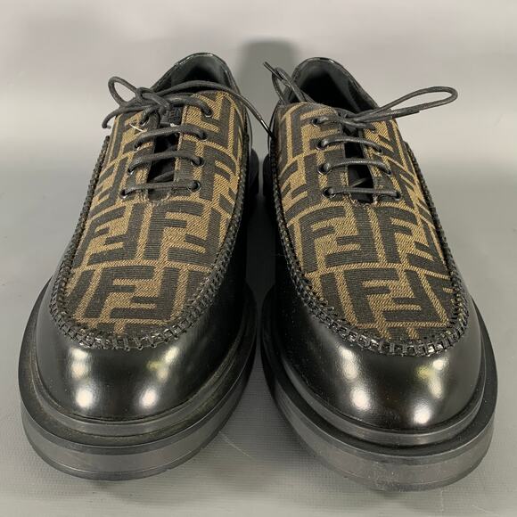 FENDI Size 10 Black Brown Monogram Leather Lace Up Shoes main image 11